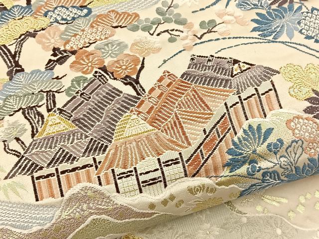 平和屋着物◎六通柄袋帯 唐織 風景文 金糸 正絹 逸品 BAAS2384jr