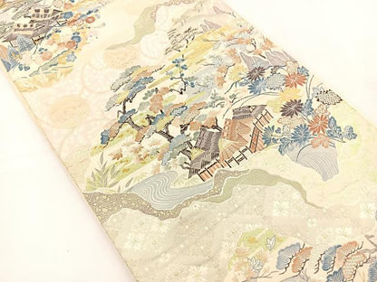 平和屋着物◎六通柄袋帯 唐織 風景文 金糸 正絹 逸品 BAAS2384jr