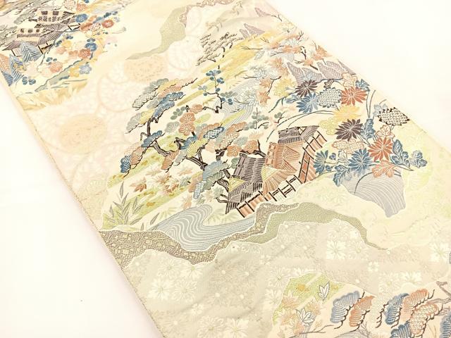 平和屋着物◎六通柄袋帯 唐織 風景文 金糸 正絹 逸品 BAAS2384jr