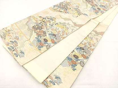 平和屋着物◎六通柄袋帯 唐織 風景文 金糸 正絹 逸品 BAAS2384jr