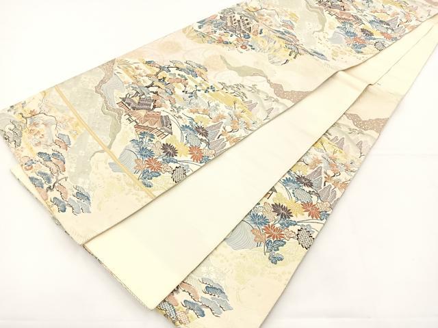 平和屋着物◎六通柄袋帯 唐織 風景文 金糸 正絹 逸品 BAAS2384jr