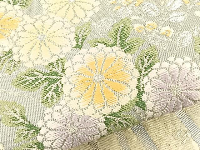 平和屋着物◎六通柄袋帯 唐織 切り嵌め草花文 金糸 正絹 逸品 BAAS2396jr