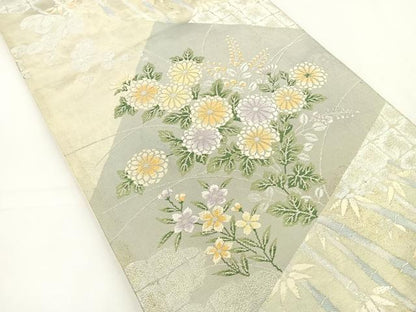 平和屋着物◎六通柄袋帯 唐織 切り嵌め草花文 金糸 正絹 逸品 BAAS2396jr