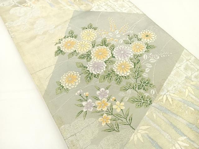 平和屋着物◎六通柄袋帯 唐織 切り嵌め草花文 金糸 正絹 逸品 BAAS2396jr
