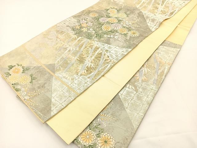 平和屋着物◎六通柄袋帯 唐織 切り嵌め草花文 金糸 正絹 逸品 BAAS2396jr