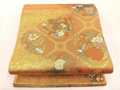 平和屋着物◎佐賀錦 両面六通柄袋帯 蜀江花鳥文 金糸 正絹 逸品 BAAS2399jr