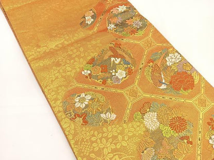 平和屋着物◎佐賀錦 両面六通柄袋帯 蜀江花鳥文 金糸 正絹 逸品 BAAS2399jr