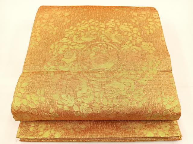 平和屋着物◎六通柄袋帯 花鳥文 金糸 正絹 逸品 BAAS2400jr