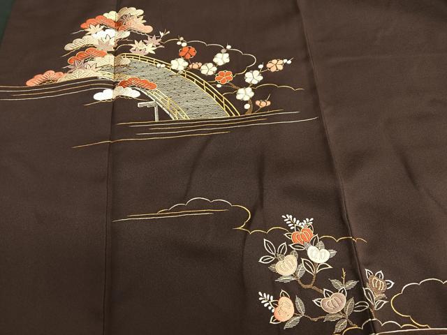 平和屋着物□訪問着 駒刺繍 渡橋花文 正絹 逸品 BAAS3008pk