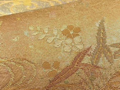 平和屋着物◎六通柄京袋帯 流水草花文 金糸 引箔 正絹 逸品 BAAS4341ea