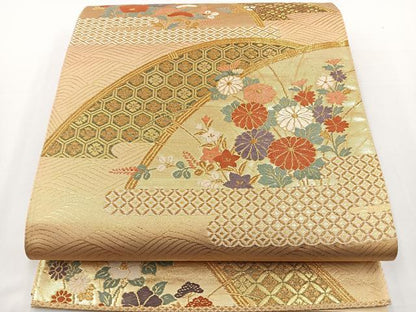 平和屋着物◎六通柄袋帯 唐織 間垣花文 金糸 正絹 逸品 BAAS4375ea