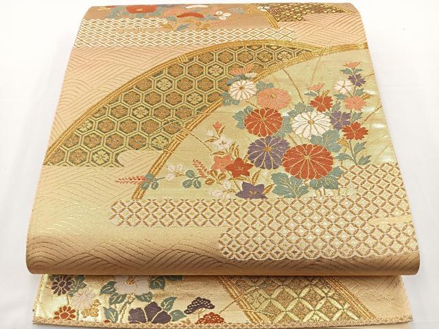 平和屋着物◎六通柄袋帯 唐織 間垣花文 金糸 正絹 逸品 BAAS4375ea