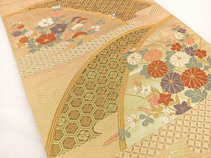 平和屋着物◎六通柄袋帯 唐織 間垣花文 金糸 正絹 逸品 BAAS4375ea