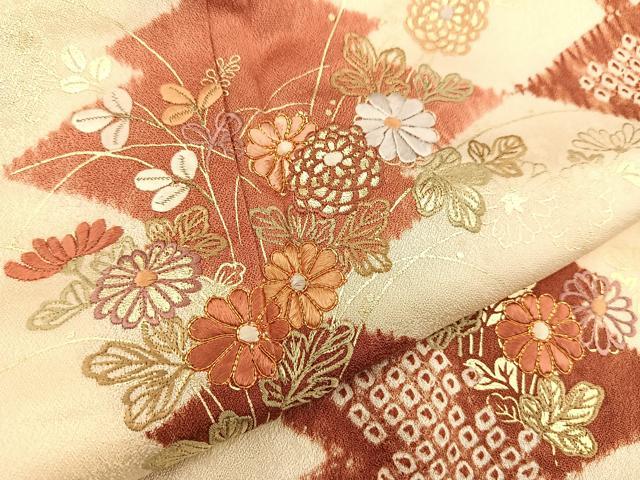 平和屋着物□訪問着 駒刺繍 絞り 松皮菱花文 金彩 正絹