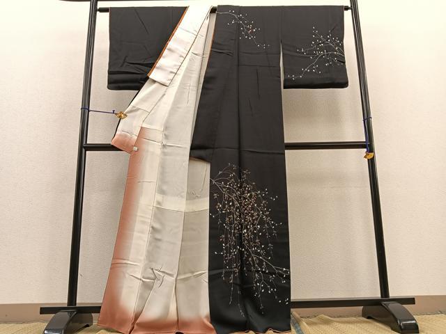 平和屋着物□訪問着 枝花文 黒地 金糸 鈴乃屋扱い 正絹 逸品