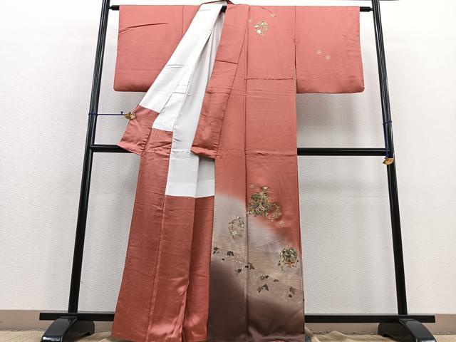 正絹訪問着 紬訪問着 正絹 八掛け付 小千谷 上彩紬 雪輪 グレー（本場牛首紬