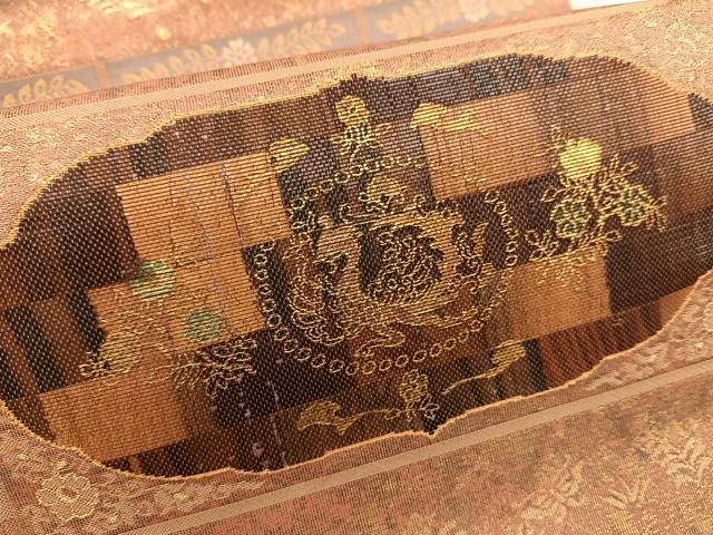 平和屋着物◎太鼓柄袋帯 正倉院 木画 金糸 引箔 正絹 逸品 BAAS4775gt