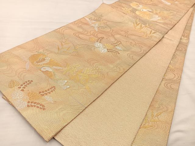平和屋着物◎六通柄袋帯 作家物 正倉院金綴 鴛鴦 金銀糸 正絹 逸品 BAAS4790gt