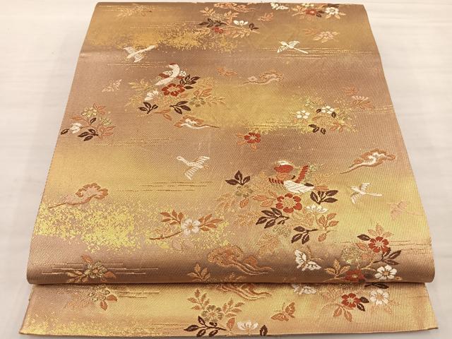 平和屋着物◎六通柄袋帯 唐織 花鳥文 金糸 引箔 正絹 逸品 BAAS4794gt