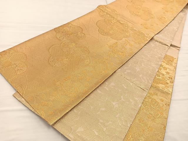 平和屋着物◎両面 六通柄袋帯 花蝶文 金糸 正絹 逸品 BAAS4797gt