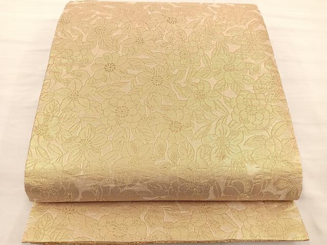 平和屋着物◎両面 六通柄袋帯 花蝶文 金糸 正絹 逸品 BAAS4797gt