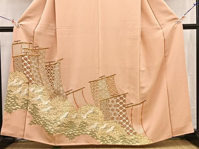 平和屋着物□豪華色留袖 駒刺繍 飛鶴浜松文 金彩 正絹 逸品