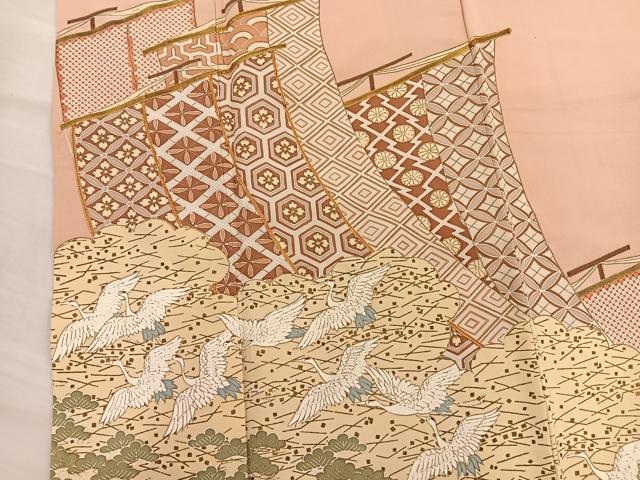 平和屋着物□豪華色留袖 駒刺繍 飛鶴浜松文 金彩 正絹 逸品
