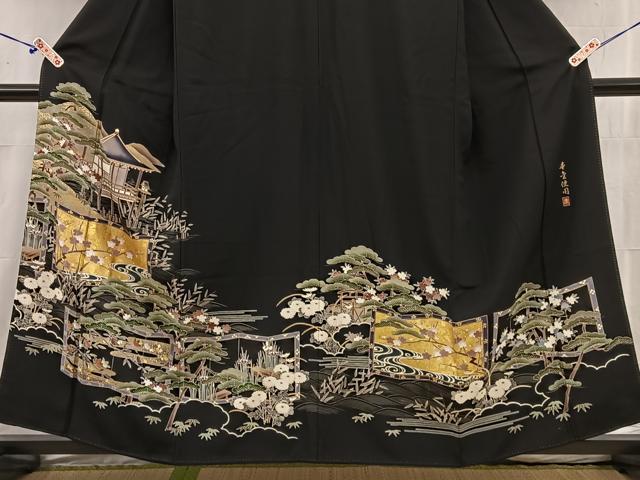 平和屋着物□豪華黒留袖 作家物 松竹梅風景文 本金 正絹 逸品