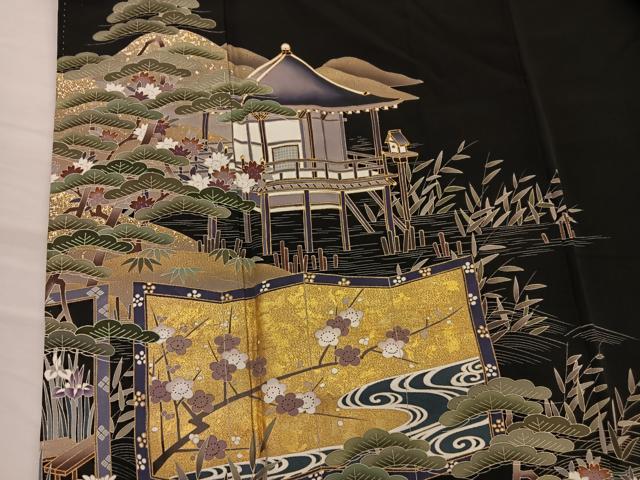 黒留袖 作家物 松竹梅 花草模様 風景画 金彩 PK-1059 着物・浴衣