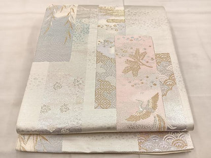 平和屋着物◎六通柄袋帯 短冊花鳥文 金銀糸 正絹 逸品 BAAS4968wb
