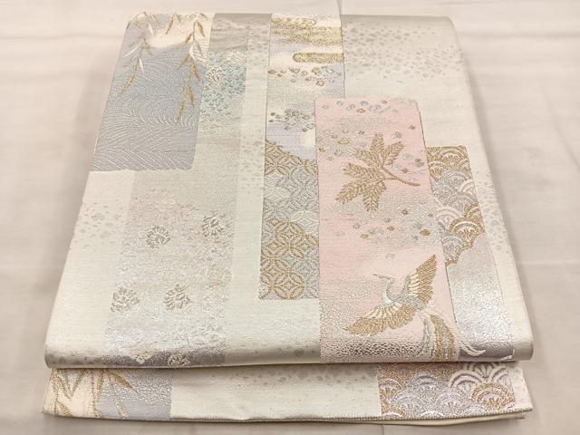 平和屋着物◎六通柄袋帯 短冊花鳥文 金銀糸 正絹 逸品 BAAS4968wb