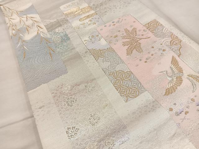 平和屋着物◎六通柄袋帯 短冊花鳥文 金銀糸 正絹 逸品 BAAS4968wb