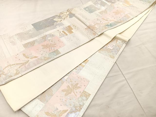 平和屋着物◎六通柄袋帯 短冊花鳥文 金銀糸 正絹 逸品 BAAS4968wb