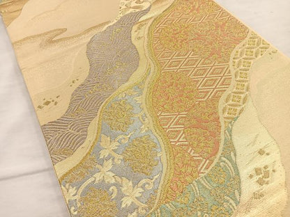 平和屋着物◎六通柄袋帯 道長文様 金糸 正絹 逸品 BAAS4957wb