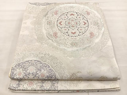 平和屋着物◎六通柄袋帯 絵皿花文 金銀糸 正絹 逸品 BAAS4970wb