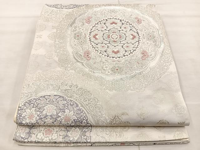 平和屋着物◎六通柄袋帯 絵皿花文 金銀糸 正絹 逸品 BAAS4970wb