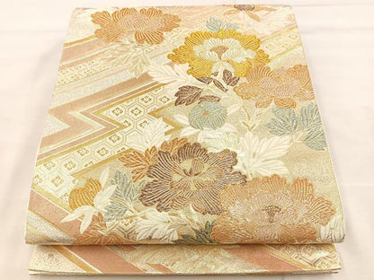 平和屋着物◎六通柄袋帯 松皮菱花文 金糸 正絹 逸品 BAAS4971wb