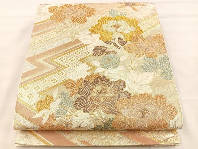 平和屋着物◎六通柄袋帯 松皮菱花文 金糸 正絹 逸品 BAAS4971wb