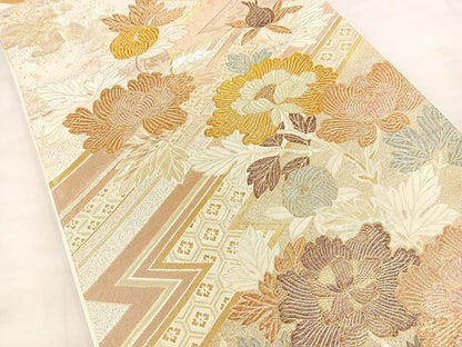 平和屋着物◎六通柄袋帯 松皮菱花文 金糸 正絹 逸品 BAAS4971wb