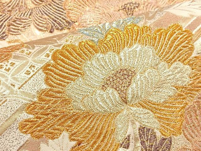 平和屋着物◎六通柄袋帯 松皮菱花文 金糸 正絹 逸品 BAAS4971wb