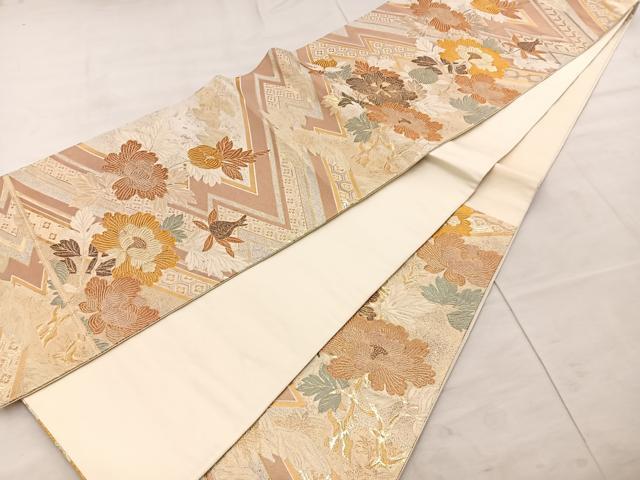 平和屋着物◎六通柄袋帯 松皮菱花文 金糸 正絹 逸品 BAAS4971wb