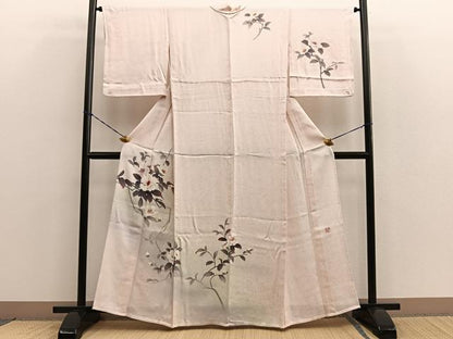 平和屋着物▽中嶋まさひろ 蝋彩染作家 訪問着 単衣 手描き 草花文 正絹 逸品 BAAS5214ui
