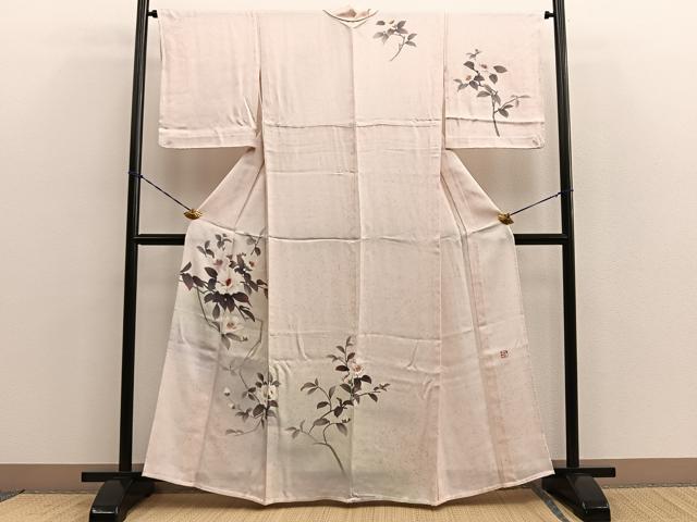 平和屋着物▽中嶋まさひろ 蝋彩染作家 訪問着 単衣 手描き 草花文 正絹 逸品 BAAS5214ui