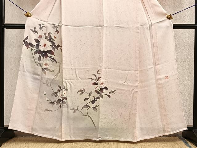 平和屋着物▽中嶋まさひろ 蝋彩染作家 訪問着 単衣 手描き 草花文 正絹 逸品 BAAS5214ui