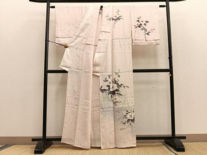 平和屋着物▽中嶋まさひろ 蝋彩染作家 訪問着 単衣 手描き 草花文 正絹 逸品 BAAS5214ui