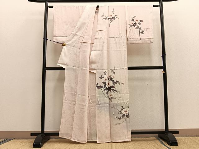 平和屋着物▽中嶋まさひろ 蝋彩染作家 訪問着 単衣 手描き 草花文 正絹 逸品 BAAS5214ui