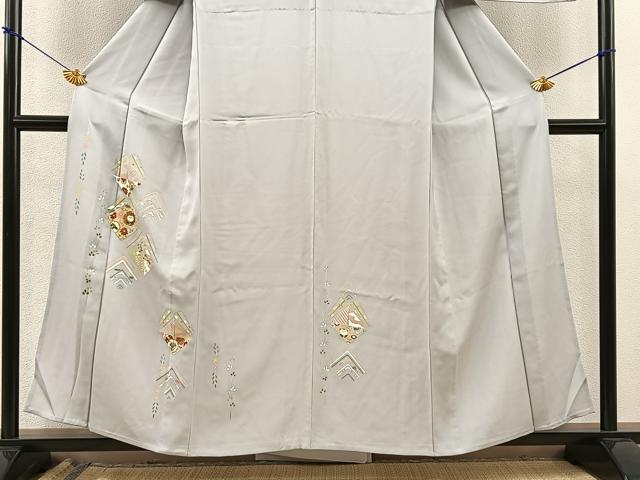 平和屋着物▽訪問着　単衣　色紙花文　金彩　正絹　逸品　BAAS5283ui