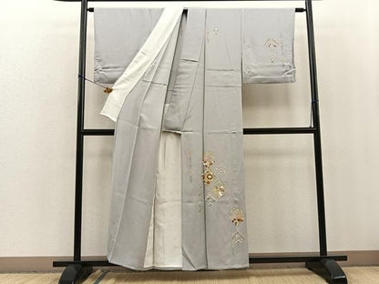 平和屋着物▽訪問着　単衣　色紙花文　金彩　正絹　逸品　BAAS5283ui