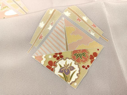 平和屋着物▽訪問着　単衣　色紙花文　金彩　正絹　逸品　BAAS5283ui
