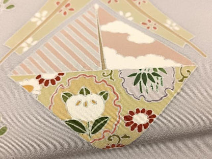 平和屋着物▽訪問着　単衣　色紙花文　金彩　正絹　逸品　BAAS5283ui